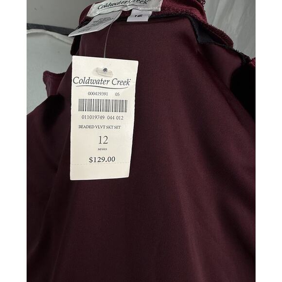 Coldwater Creek Womens Sz 12 Beaded Collar Burgundy Red Velvet USA Cardigan NWT - Picture 7 of 8
